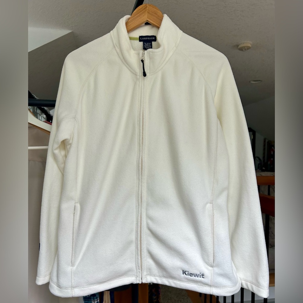 Landmark Kiewit Logo • Full Zip Up Fleece Jacket • White Cream • Women’s Large
